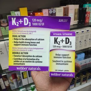 ویتامین دی ۳ و کا ۲ K2 +D3 وبر نچرالز | Webber 220 Softgels Naturals K2 +D3