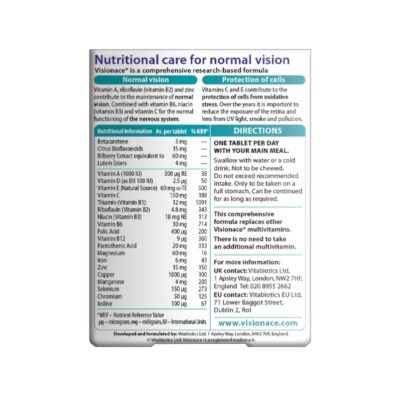 مولتی ویتامین حمایت از سلامت و بینایی ویژن ایس اورجینال ویتابیوتیکس |Vitabiotics Visionace Original 30 Tablets